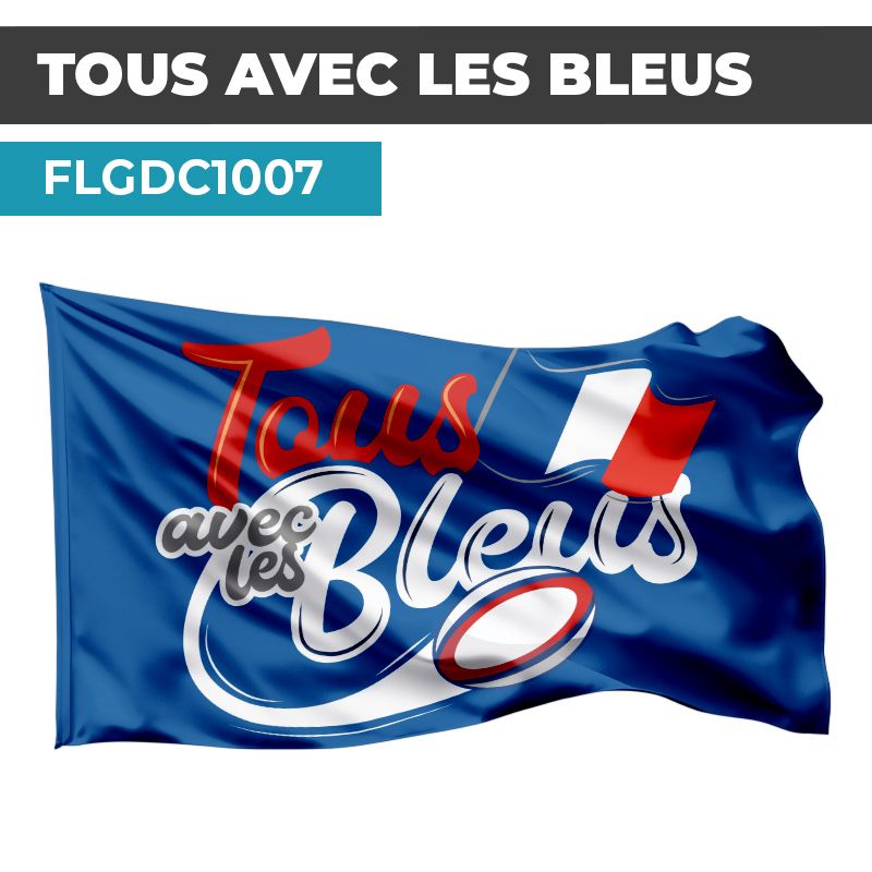Drapeau TOUS AVEC LES BLEUS | Bannière sportive | Drapeau Bleu Supporter France