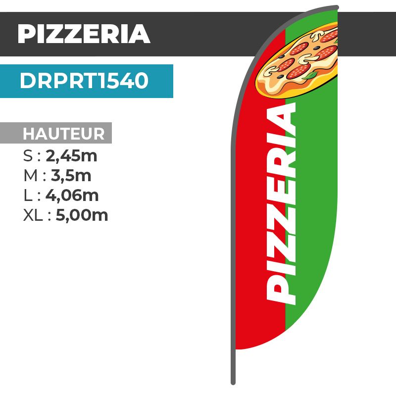 Drapeau PIZZERIA | Voile + Mat | avec ou sans Pied