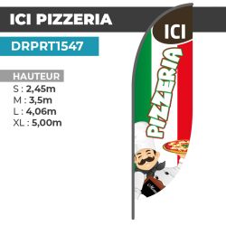 Drapeau ICI PIZZERIA | Voile + Mat | avec ou sans Pied