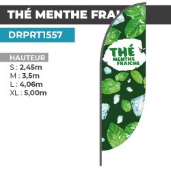 Drapeau THÉ MENTHE FRAICHE | Voile + Mat | avec ou sans Pied