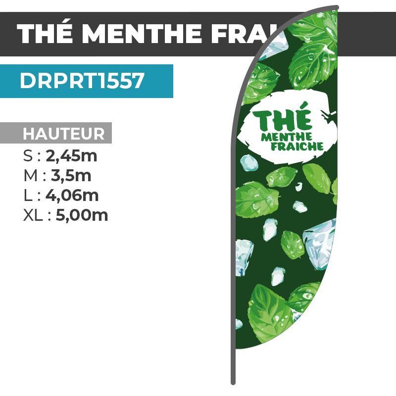 Drapeau THÉ MENTHE FRAICHE | Voile + Mat | avec ou sans Pied
