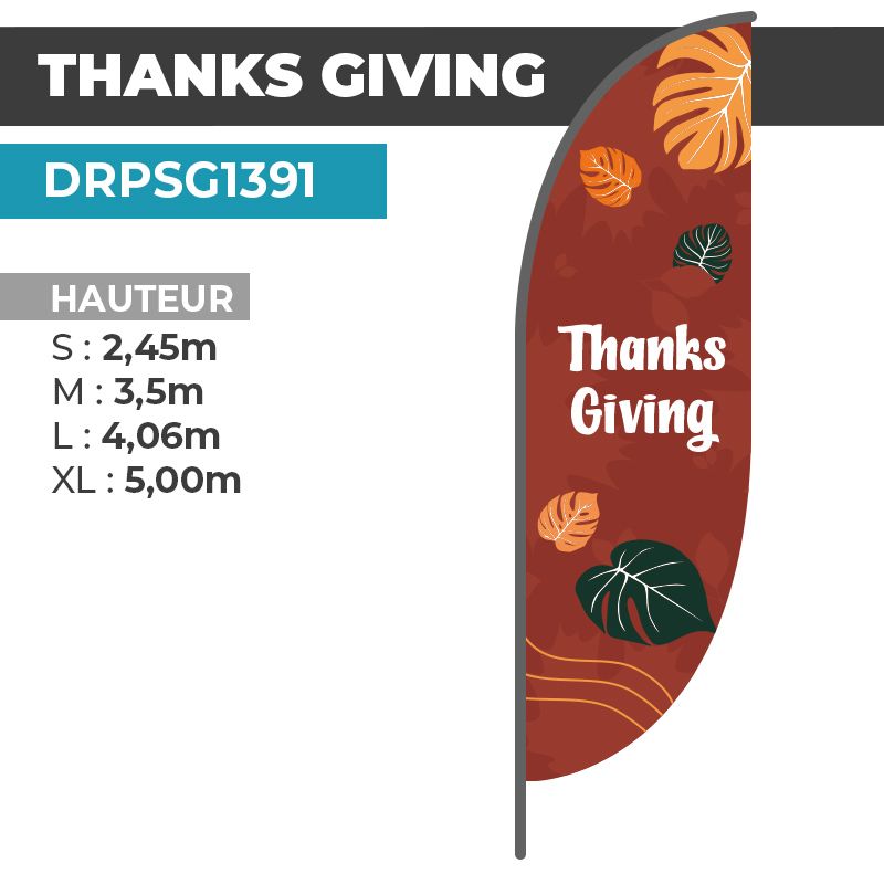 Drapeau THANKS GIVING | Voile + Mat | avec ou sans Pied