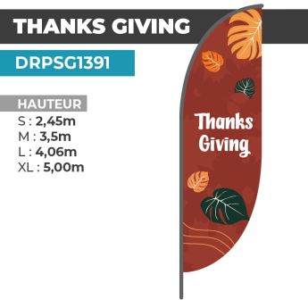Drapeau THANKS GIVING | Voile + Mat | avec ou sans Pied