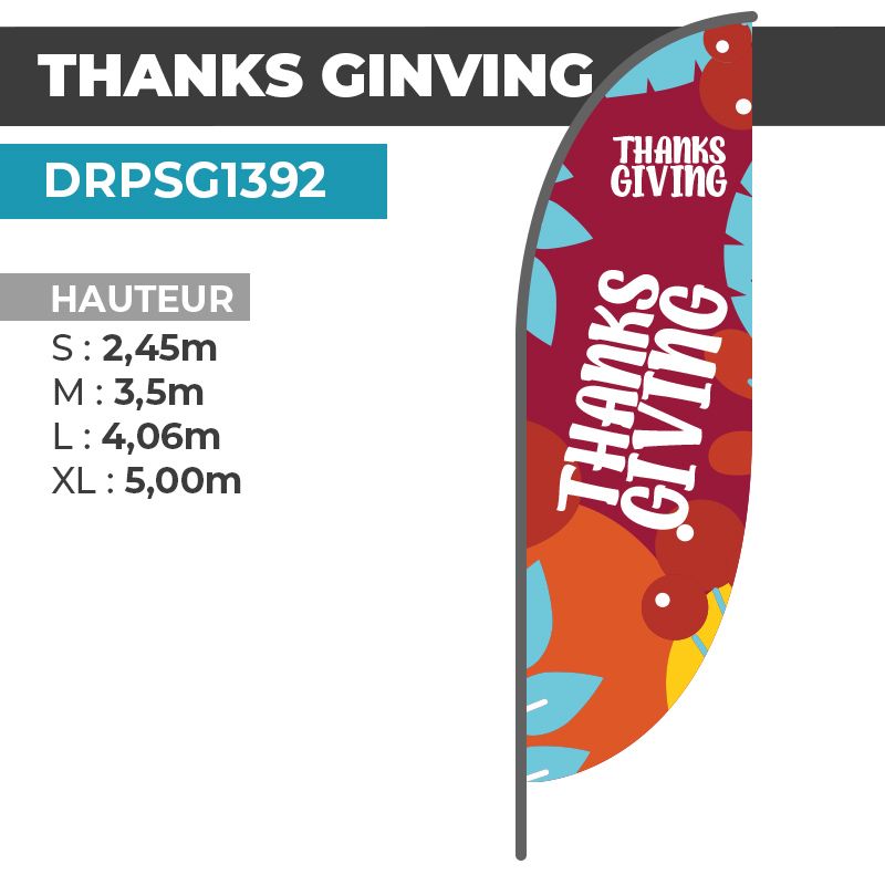 Drapeau THANKS GIVING | Voile + Mat | avec ou sans Pied