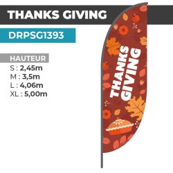Drapeau THANKS GIVING | Voile + Mat | avec ou sans Pied