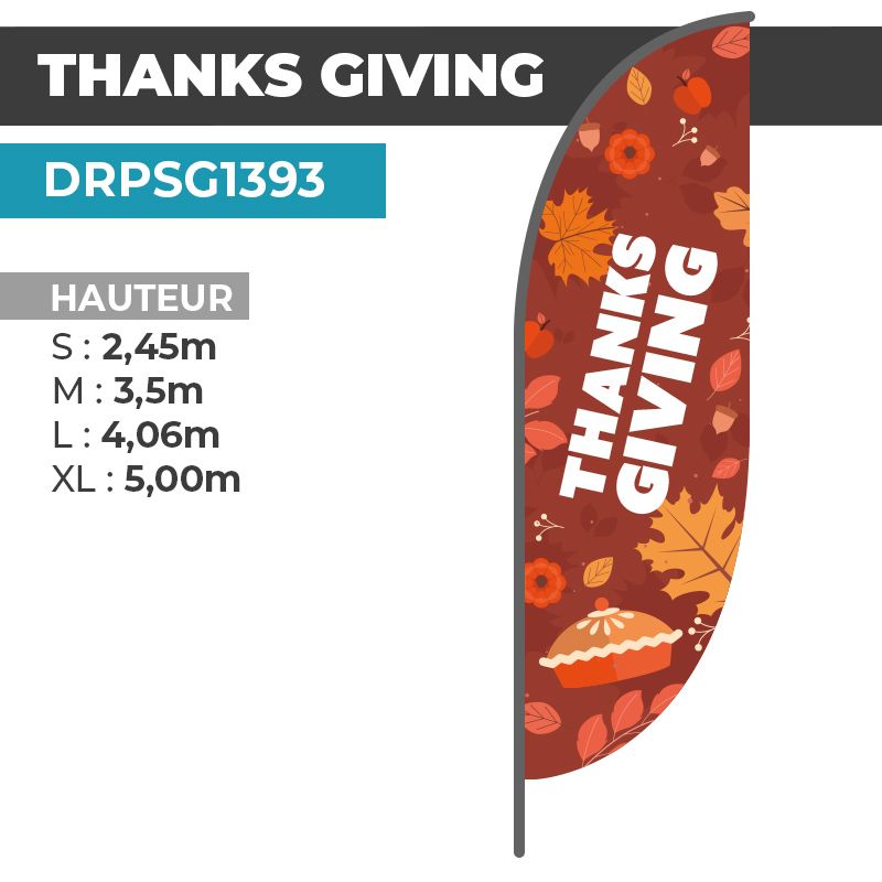 Drapeau THANKS GIVING | Voile + Mat | avec ou sans Pied