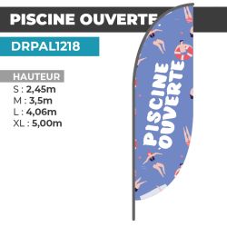 Drapeau PISCINE OUVERTE | Voile + Mat | avec ou sans Pied