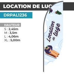 Drapeau LOCATION DE LUGE | Voile + Mat | avec ou sans Pied