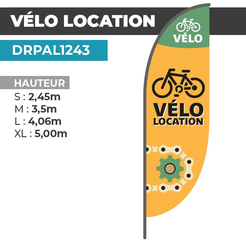 Drapeau VÉLO LOCATION | Voile + Mat | avec ou sans Pied