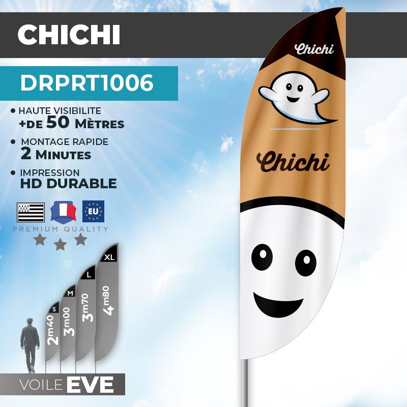 Drapeau CHICHI | Voile + Mat | avec ou sans Pied