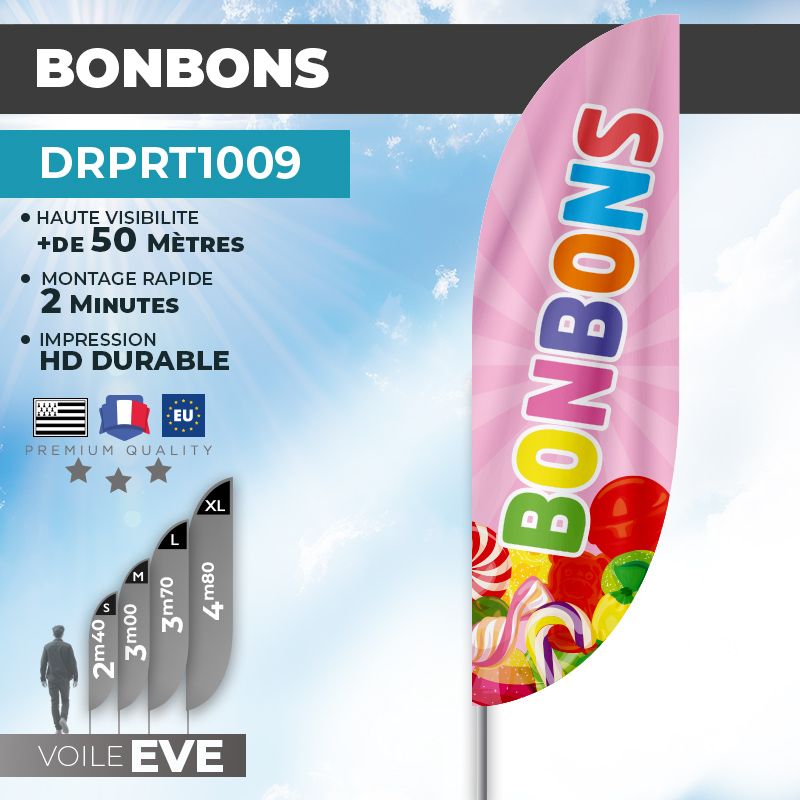 Drapeau BONBONS | Voile + Mat | avec ou sans Pied