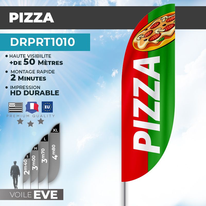 Drapeau PIZZA | Voile + Mat | avec ou sans Pied