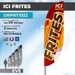 Drapeau ICI FRITES | Voile + Mat | avec ou sans Pied