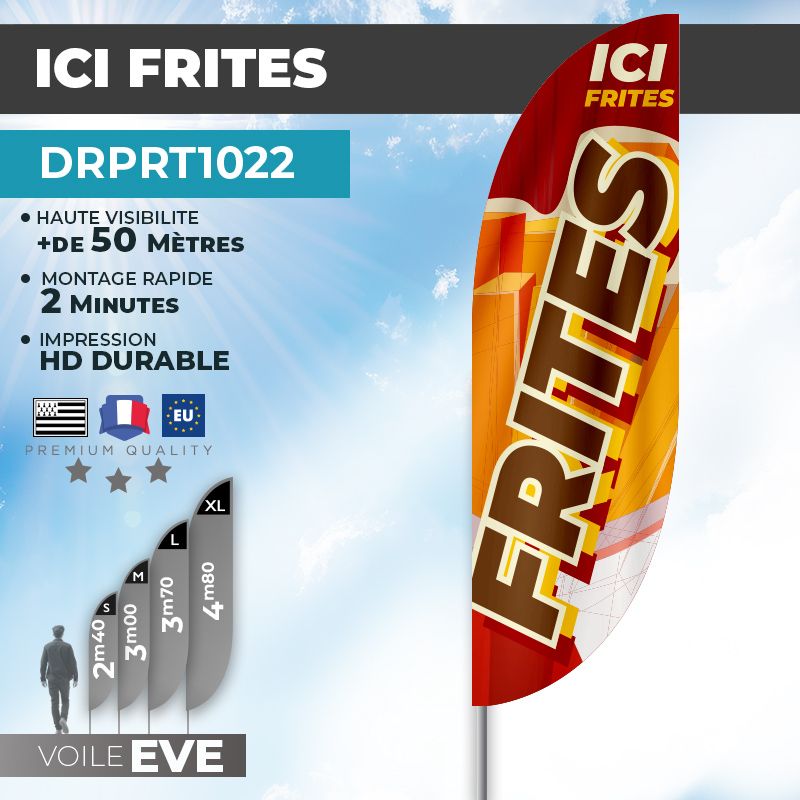 Drapeau ICI FRITES | Voile + Mat | avec ou sans Pied
