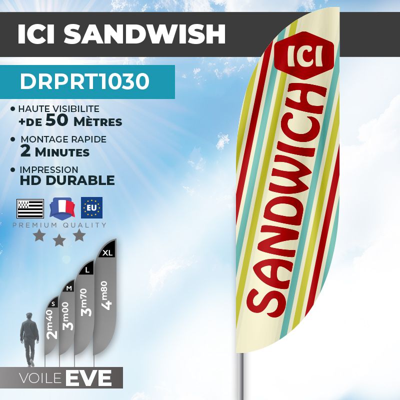Drapeau ICI SANDWICH | Voile + Mat | avec ou sans Pied