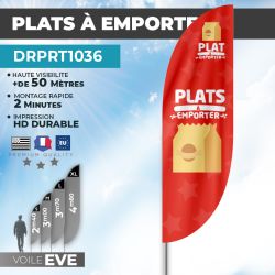 Drapeau PLATS À EMPORTER | Voile + Mat | avec ou sans Pied