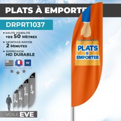 Drapeau PLATS À EMPORTER | Voile + Mat | avec ou sans Pied