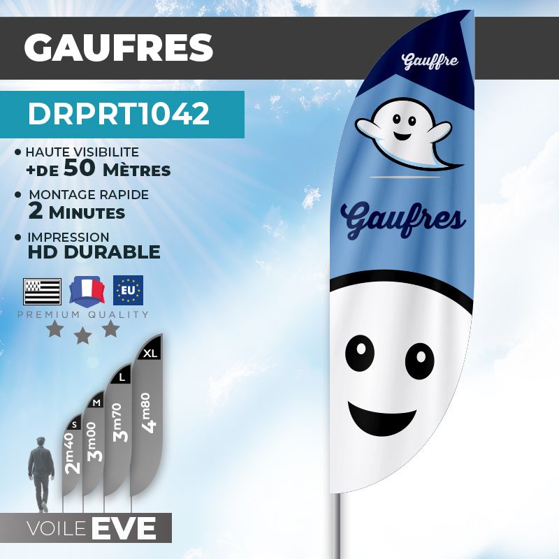 Drapeau GAUFRES | Voile + Mat | avec ou sans Pied