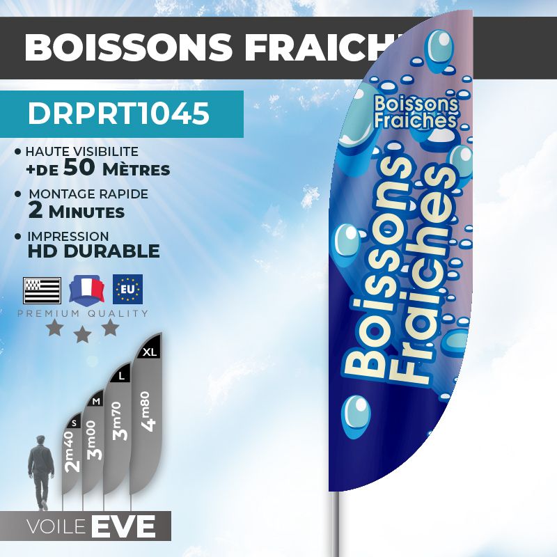 Drapeau BOISSONS FRAICHES | Voile + Mat | avec ou sans Pied