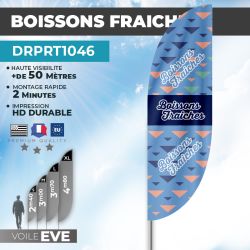 Drapeau BOISSONS FRAICHES | Voile + Mat | avec ou sans Pied