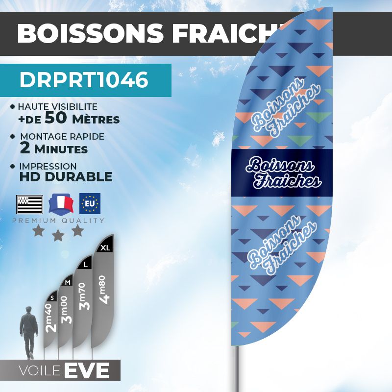 Drapeau BOISSONS FRAICHES | Voile + Mat | avec ou sans Pied