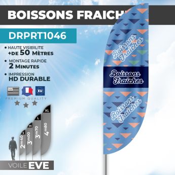 Drapeau BOISSONS FRAICHES | Voile + Mat | avec ou sans Pied