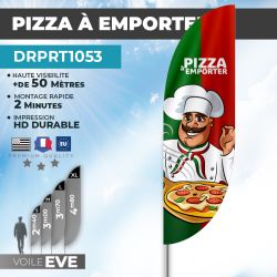 Drapeau PIZZA À EMPORTER | Voile + Mat | avec ou sans Pied