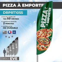 Drapeau PIZZA À EMPORTER | Voile + Mat | avec ou sans Pied