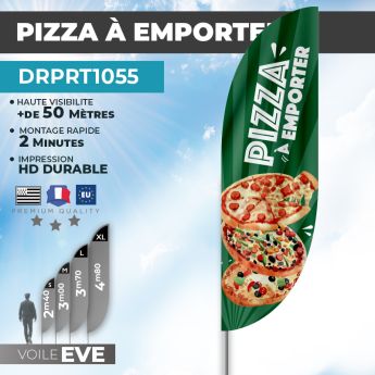 Drapeau PIZZA À EMPORTER | Voile + Mat | avec ou sans Pied