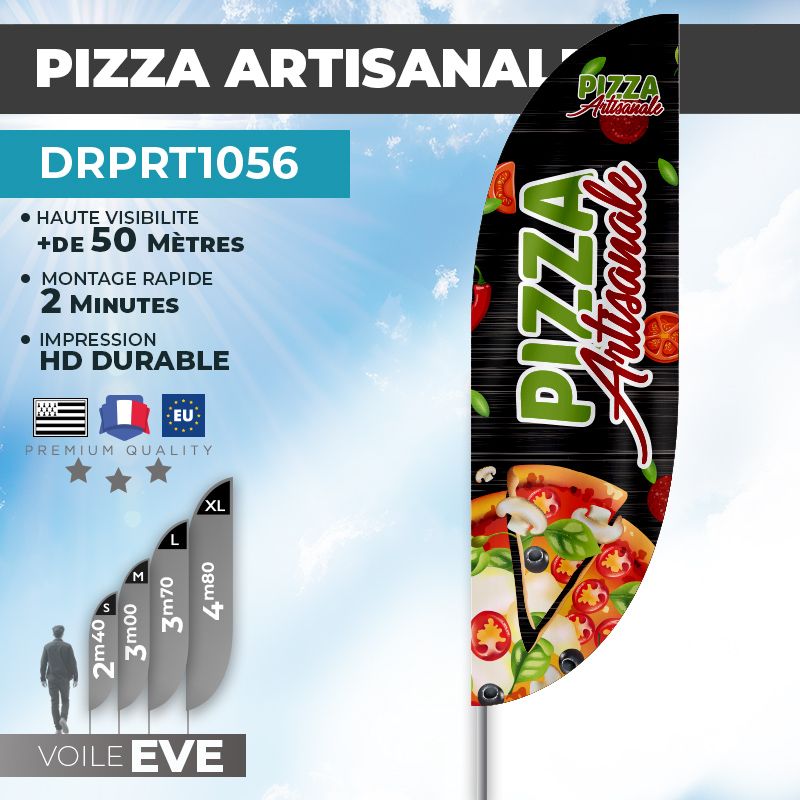 Drapeau PIZZA ARTISANALE | Voile + Mat | avec ou sans Pied