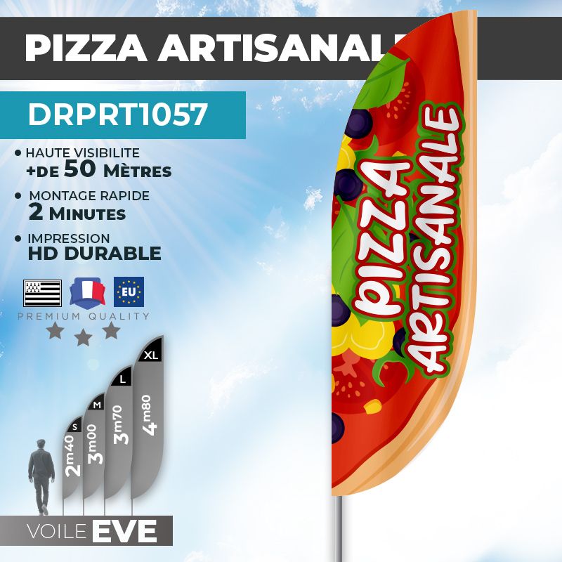 Drapeau PIZZA ARTISANALE | Voile + Mat | avec ou sans Pied