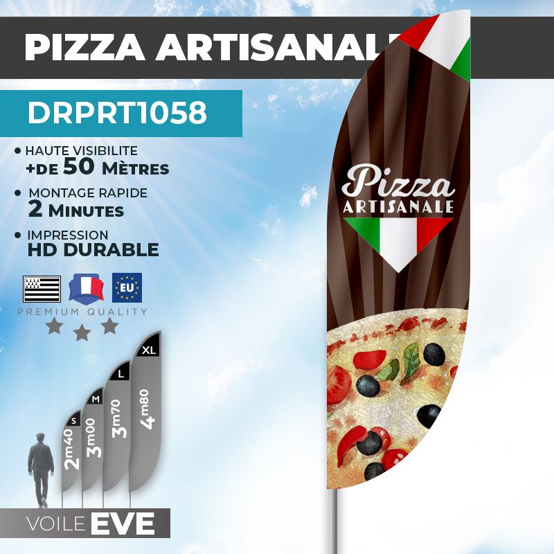 Drapeau PIZZA ARTISANALE | Voile + Mat | avec ou sans Pied