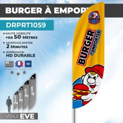 Drapeau BURGER À EMPORTER | Voile + Mat | avec ou sans Pied