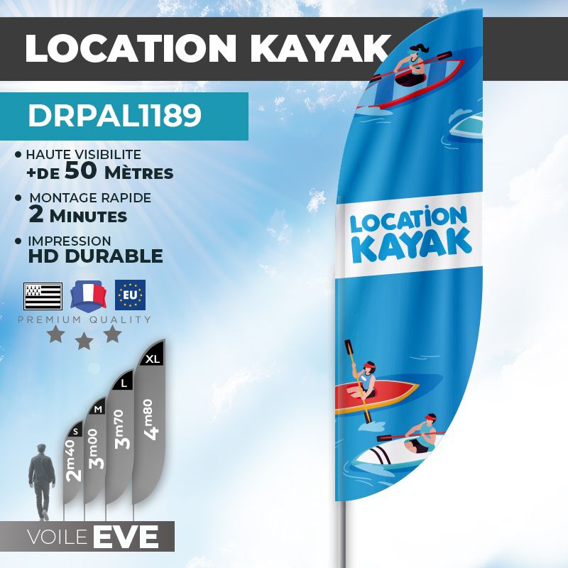 Drapeau LOCATION KAYAK |Haute visibilité | DRPAL1189