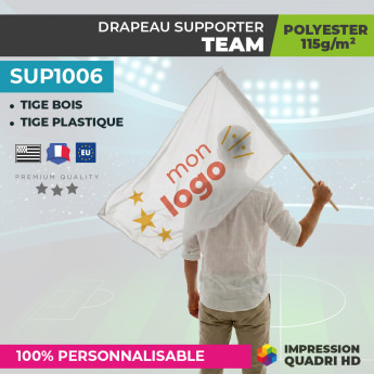 Drapeau supporter personnalisé avec hampe en bois